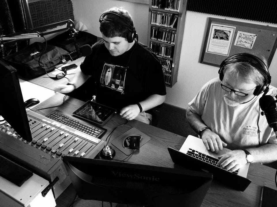 Drew and Doug at the old studio, black and white